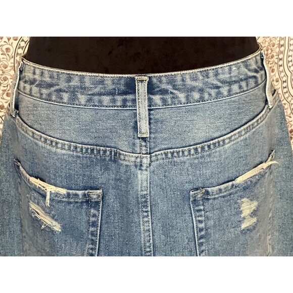 American Bazi Los Angeles Womens Distressed Denim Skirt Size L With Front Zipper - Picture 5 of 13